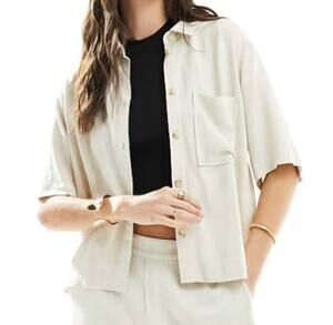 Object Linen Blend Shirt in Oatmeal, Size 40/M